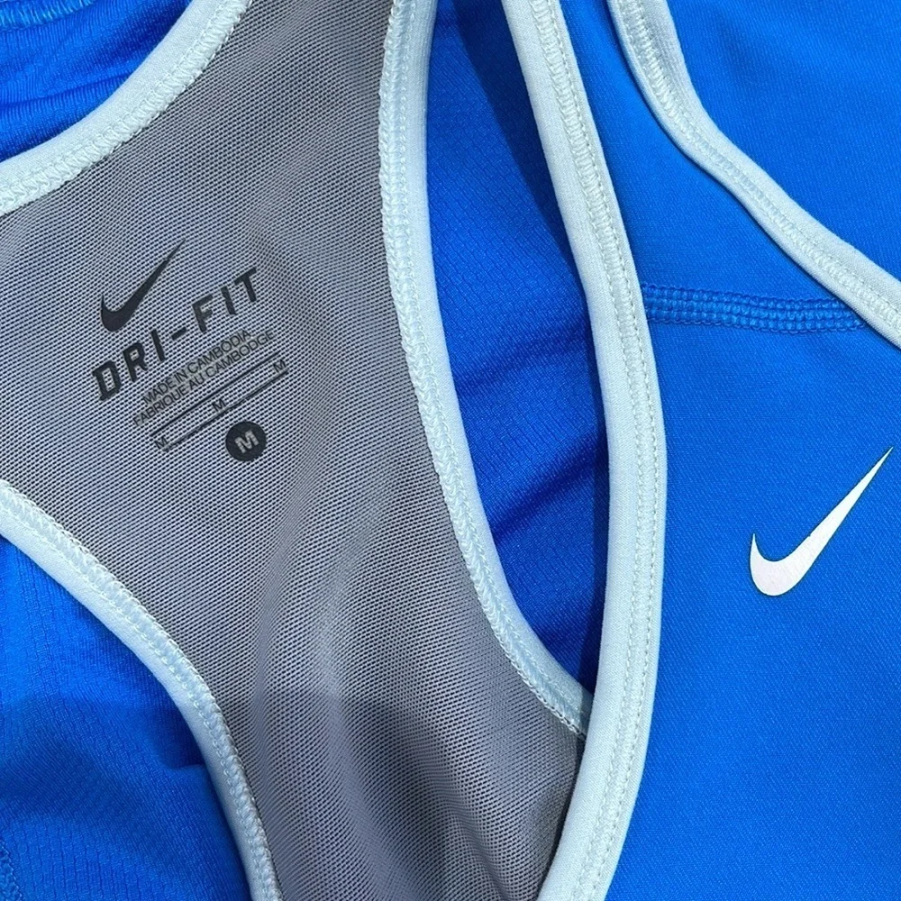 Nike Dri-FIT Blue White Trim Built In Shelf Bra Racerback Tank Top Size M